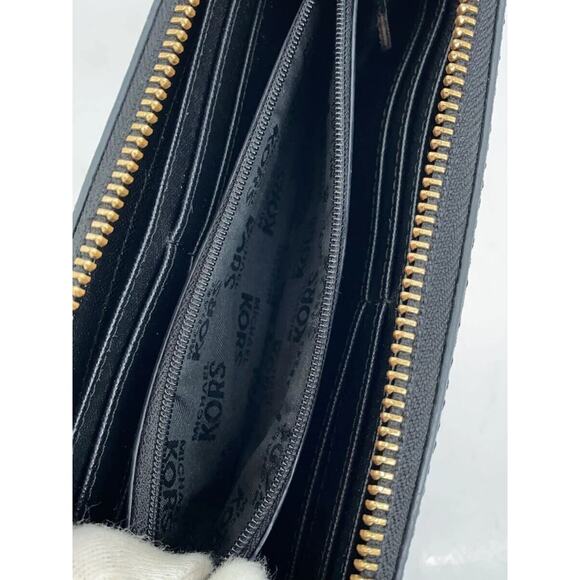 MICHAEL KORS Long Wallet MK Metal Logo Round Zip Black Plain Women's 4"x7" - Picture 10 of 10